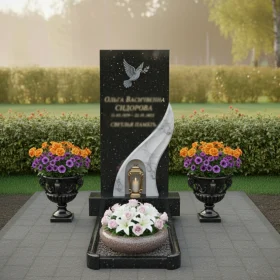 Гранитный вертикальный памятник с мемориальным комплексом - ПН136