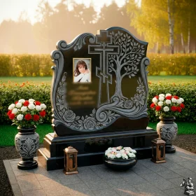 Элитный вертикальный православный памятник с крестом - ПН144