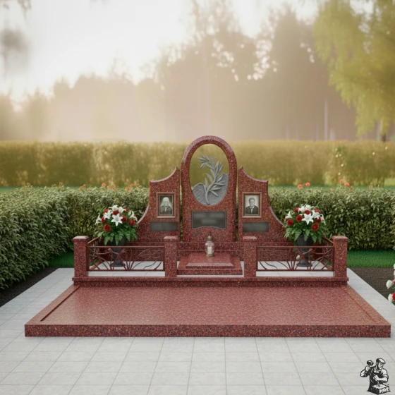 Элитный памятник-арка с лавровой ветвью, гранит Лезниковский