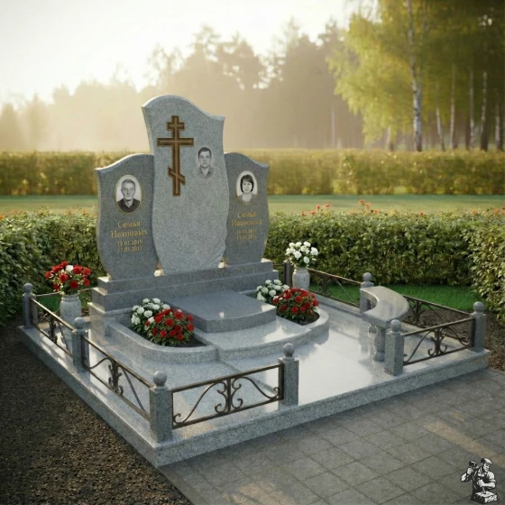 Гранитный памятник-свиток с православным крестом, гранит Мансуровский