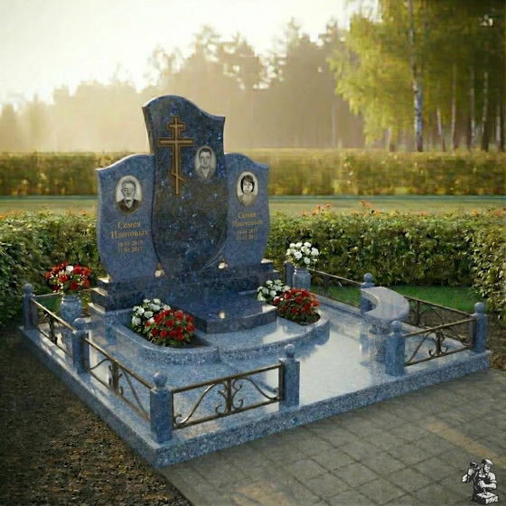 Гранитный памятник-свиток с православным крестом, гранит Блю Перл