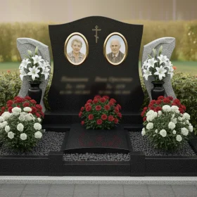 Элитный вертикальный памятник из гранита с крестом - ПН199