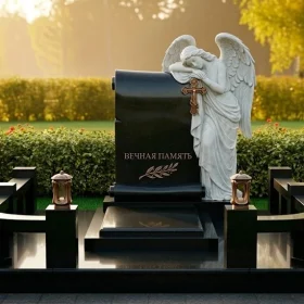 Гранитный или мраморный памятник вертикальный с крестом - ПН393