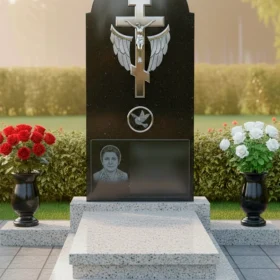 Гранитный православный горизонтальный мемориальный комплекс - ПН415