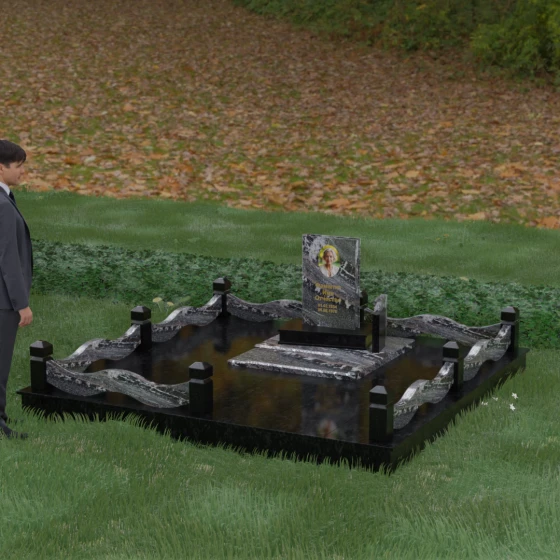 Вертикальный гранитный монумент со стелой-волной, гранит амфиболит, вид 4