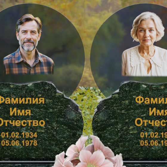 Горизонтальный памятник со скальной обработкой, гранит Балтик грин