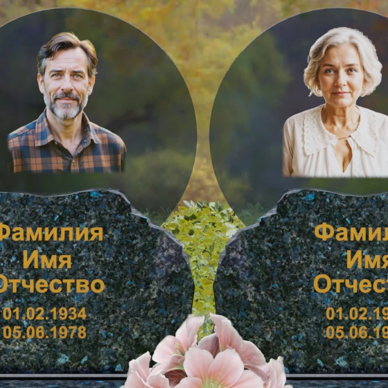 Горизонтальный памятник со скальной обработкой, гранит Блю Перл