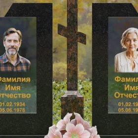 Православный горизонтальный памятник из гранита и стекла - П246