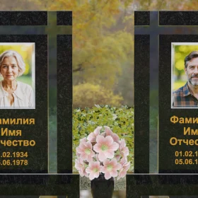 Вертикальный памятник из гранита и стекла с крестом - П248