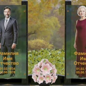 Вертикальный памятник из гранита и стекла на двоих - П253