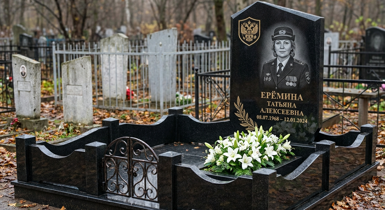 Пример дизайна: Памятник женщине-полицейскому с эмблемой МВД