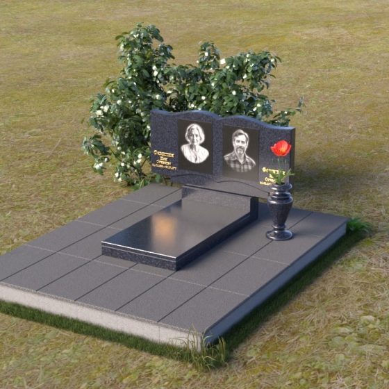Изящный памятник-волна с цветком из гранита, гранит Блю Перл