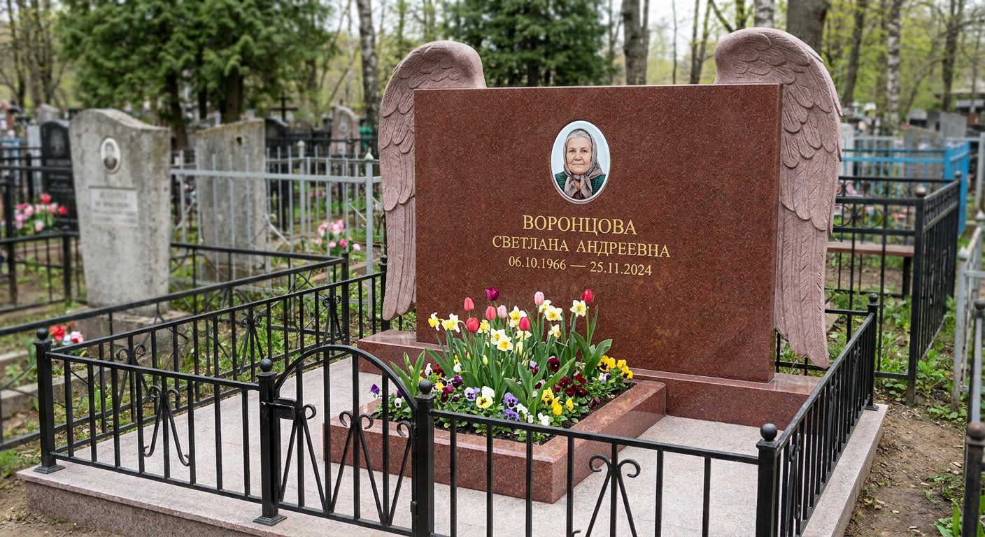 Пример дизайна: Памятник с крылом ангела из лезниковского гранита