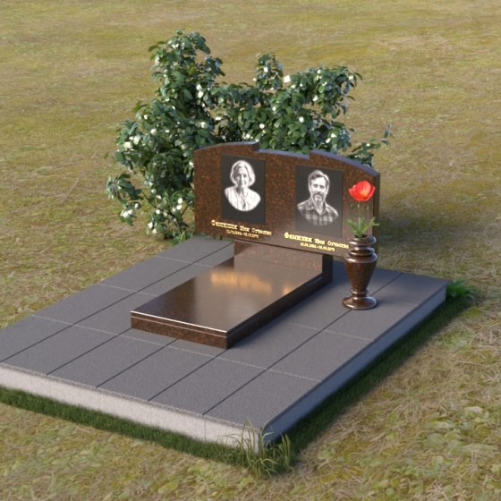 Горизонтальный памятник с плавной дугой, гранит Дымовский