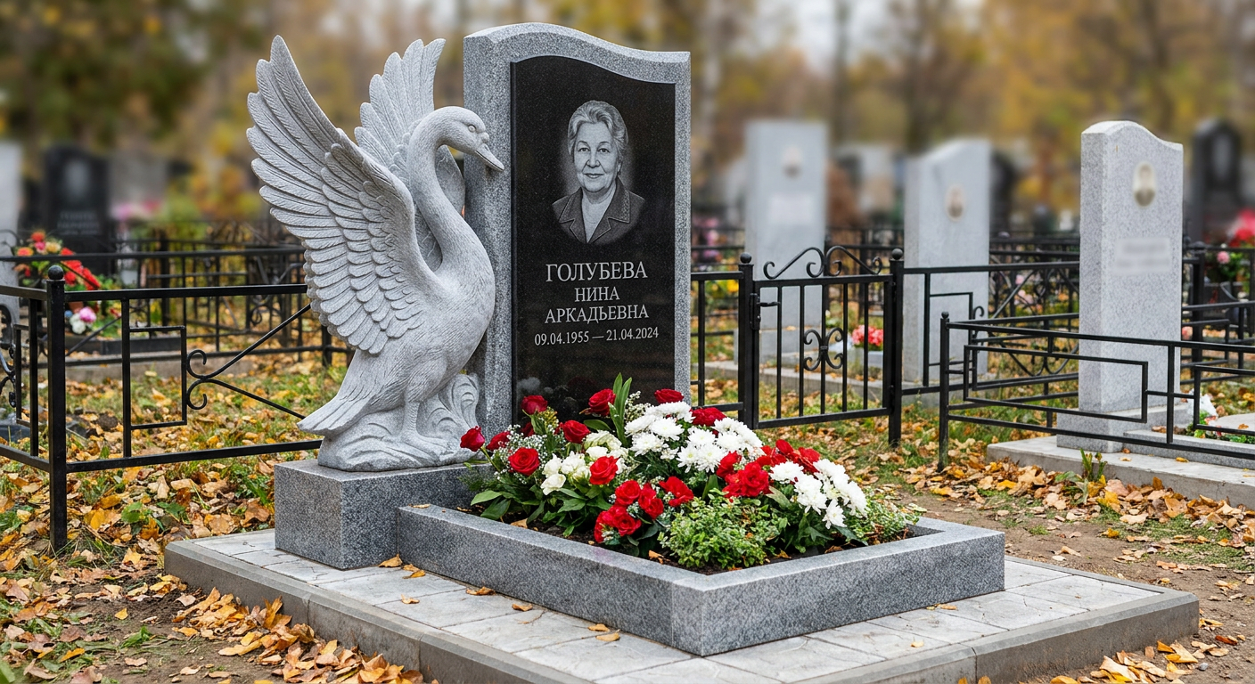 Пример дизайна: Памятник с лебедем и распростертыми крыльями из мансуровского гранита