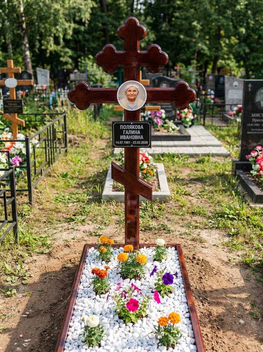 Портрет на памятнике в Мурманске — Цветной портрет на овале 130×180 мм — на деревянный крест