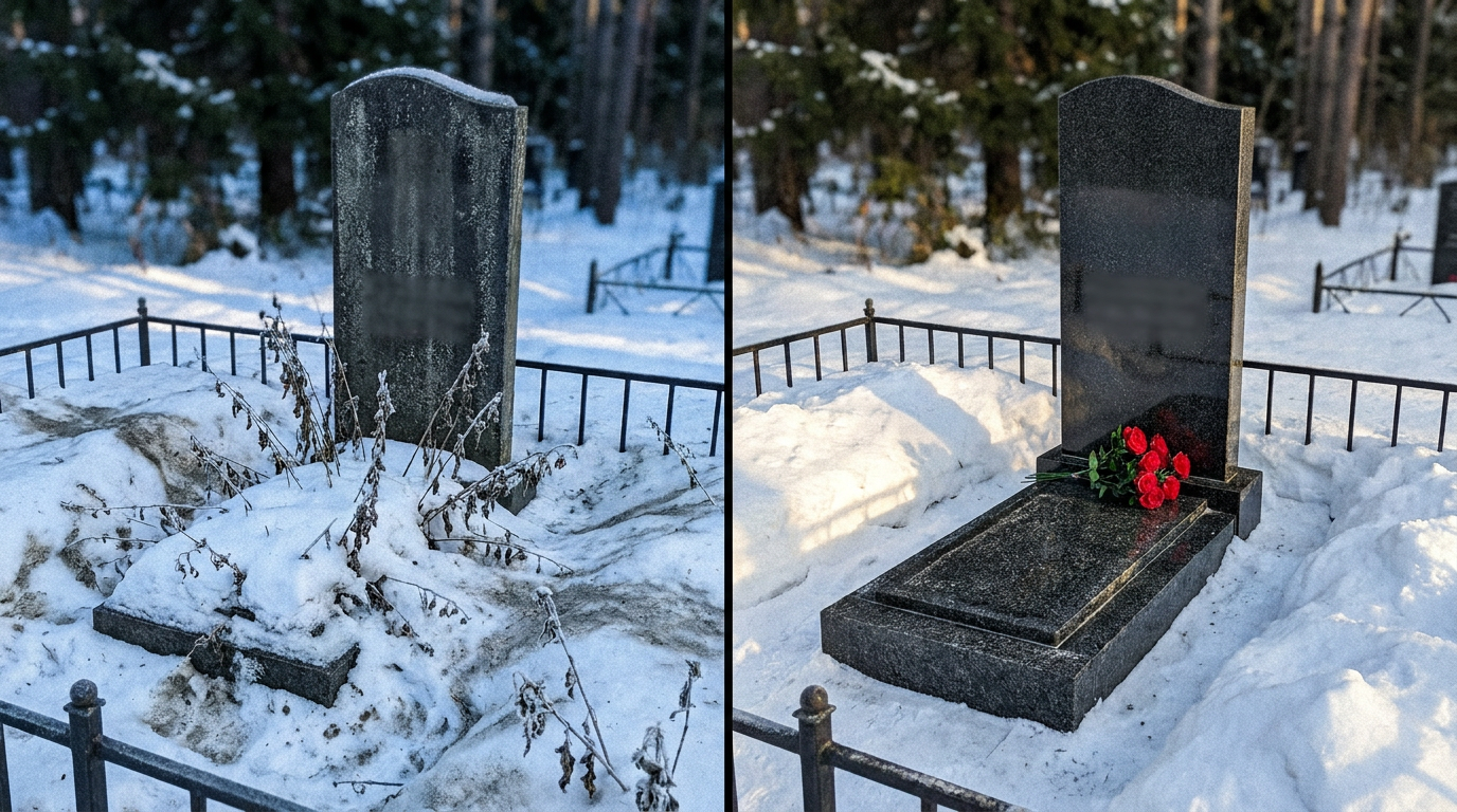 Уборка могилы в Мурманске — пример 1